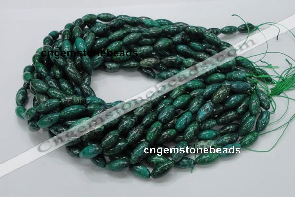 CFA69 15.5 inches 8*17mm rice green chrysanthemum agate beads