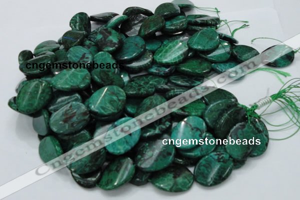 CFA74 15.5 inches 22*30mm twisted oval green chrysanthemum agate beads