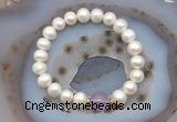 CFB1001 9mm - 10mm potato white freshwater pearl & lavender amethyst stretchy bracelet