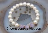 CFB1002 9mm - 10mm potato white freshwater pearl & lavender amethyst stretchy bracelet