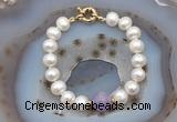 CFB1004 Hand-knotted 9mm - 10mm potato white freshwater pearl & lavender amethyst bracelet