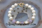 CFB1006 Hand-knotted 9mm - 10mm potato white freshwater pearl & lavender amethyst bracelet