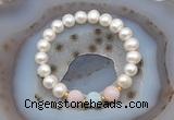 CFB1009 9mm - 10mm potato white freshwater pearl & morganite stretchy bracelet