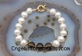 CFB1010 Hand-knotted 9mm - 10mm potato white freshwater pearl & smoky quartz bracelet