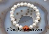 CFB1017 9mm - 10mm potato white freshwater pearl & fire agate stretchy bracelet