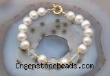 CFB1020 Hand-knotted 9mm - 10mm potato white freshwater pearl & white crystal bracelet