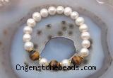 CFB1026 9mm - 10mm potato white freshwater pearl & yellow tiger eye stretchy bracelet