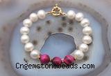 CFB1027 Hand-knotted 9mm - 10mm potato white freshwater pearl & red tiger eye bracelet