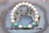 CFB1029 9mm - 10mm potato white freshwater pearl & blue sea sediment jasper stretchy bracelet