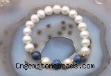 CFB1030 9mm - 10mm potato white freshwater pearl & dumortierite stretchy bracelet