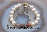 CFB1032 Hand-knotted 9mm - 10mm potato white freshwater pearl & botswana agate bracelet