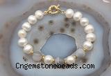 CFB1036 Hand-knotted 9mm - 10mm potato white freshwater pearl & grey banded agate bracelet