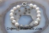CFB1048 Hand-knotted 9mm - 10mm potato white freshwater pearl & grey picture jasper bracelet