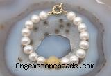 CFB1054 Hand-knotted 9mm - 10mm potato white freshwater pearl & honey jade bracelet
