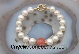 CFB1055 Hand-knotted 9mm - 10mm potato white freshwater pearl & cherry quartz bracelet