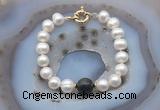 CFB1056 Hand-knotted 9mm - 10mm potato white freshwater pearl & golden obsidian bracelet