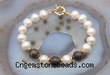 CFB1060 Hand-knotted 9mm - 10mm potato white freshwater pearl & bronzite bracelet