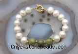 CFB1065 Hand-knotted 9mm - 10mm potato white freshwater pearl & China jade bracelet