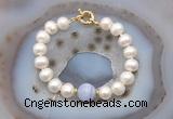 CFB1075 Hand-knotted 9mm - 10mm potato white freshwater pearl & blue lace agate bracelet