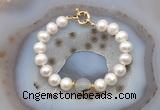 CFB1076 Hand-knotted 9mm - 10mm potato white freshwater pearl & montana agate bracelet