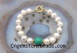 CFB1077 Hand-knotted 9mm - 10mm potato white freshwater pearl & grass agate bracelet