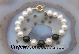 CFB1079 Hand-knotted 9mm - 10mm potato white freshwater pearl & black agate bracelet