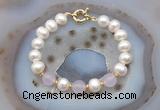 CFB1083 Hand-knotted 9mm - 10mm potato white freshwater pearl & candy jade bracelet