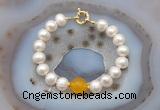 CFB1084 Hand-knotted 9mm - 10mm potato white freshwater pearl & candy jade bracelet