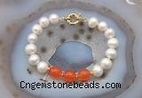 CFB1085 Hand-knotted 9mm - 10mm potato white freshwater pearl & candy jade bracelet