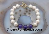 CFB1087 Hand-knotted 9mm - 10mm potato white freshwater pearl & candy jade bracelet