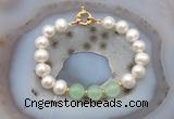 CFB1091 Hand-knotted 9mm - 10mm potato white freshwater pearl & candy jade bracelet
