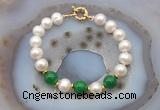CFB1093 Hand-knotted 9mm - 10mm potato white freshwater pearl & candy jade bracelet