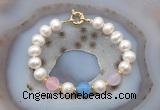 CFB1095 Hand-knotted 9mm - 10mm potato white freshwater pearl & colorful candy jade bracelet