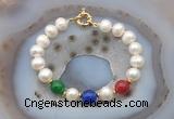 CFB1097 Hand-knotted 9mm - 10mm potato white freshwater pearl & colorful candy jade bracelet