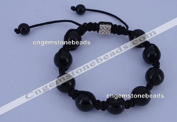 CFB549 12mm round black agate with alloy beads adjustable bracelet