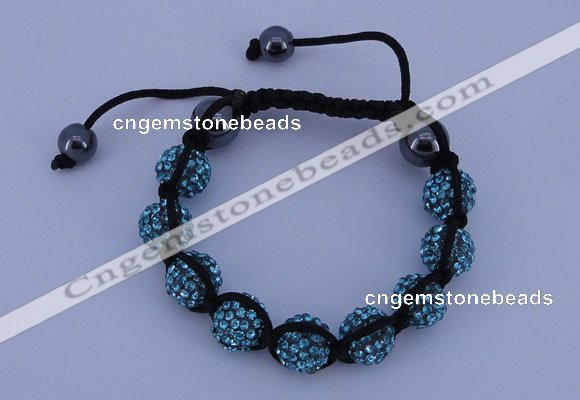 CFB557 10mm round rhinestone with hematite beads adjustable bracelet