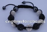 CFB562 12mm round rhinestone with hematite beads adjustable bracelet