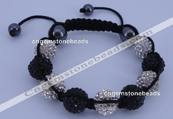 CFB562 12mm round rhinestone with hematite beads adjustable bracelet