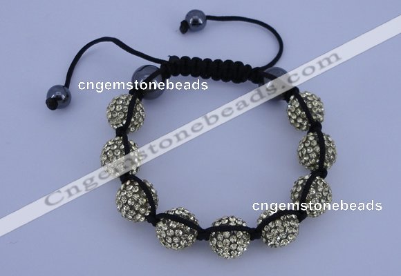 CFB563 12mm round rhinestone with hematite beads adjustable bracelet