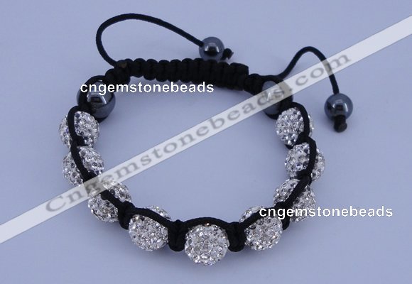 CFB570 10mm round rhinestone with hematite beads adjustable bracelet