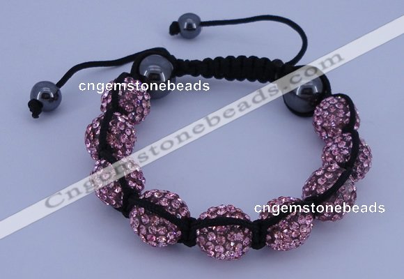 CFB575 12mm round rhinestone with hematite beads adjustable bracelet