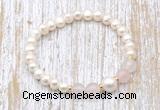 CFB600 6-7mm potato white freshwater pearl & rose quartz stretchy bracelet