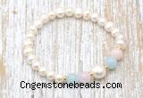 CFB601 6-7mm potato white freshwater pearl & morganite stretchy bracelet