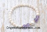 CFB602 6-7mm potato white freshwater pearl & amethyst stretchy bracelet
