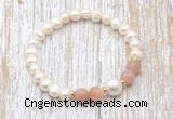 CFB605 6-7mm potato white freshwater pearl & moonstone stretchy bracelet