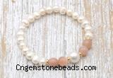 CFB605 6-7mm potato white freshwater pearl & moonstone stretchy bracelet