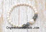 CFB606 6-7mm potato white freshwater pearl & labradorite stretchy bracelet