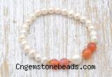 CFB609 6-7mm potato white freshwater pearl & fire agate stretchy bracelet