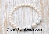CFB612 6-7mm potato white freshwater pearl & white howlite stretchy bracelet