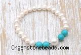 CFB613 6-7mm potato white freshwater pearl & turquoise stretchy bracelet